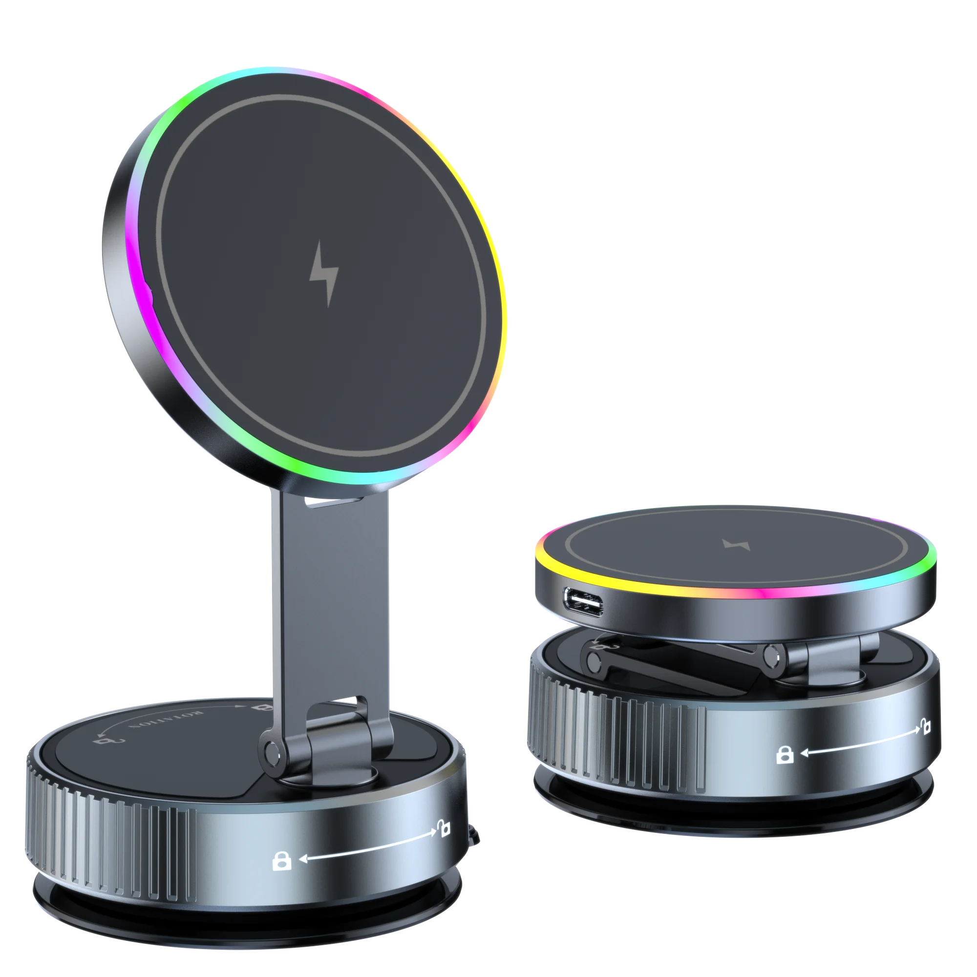15W Wireless Magnetic Car Charger | Vacuum Suction Phone Holder with Multi-Angle Rotation