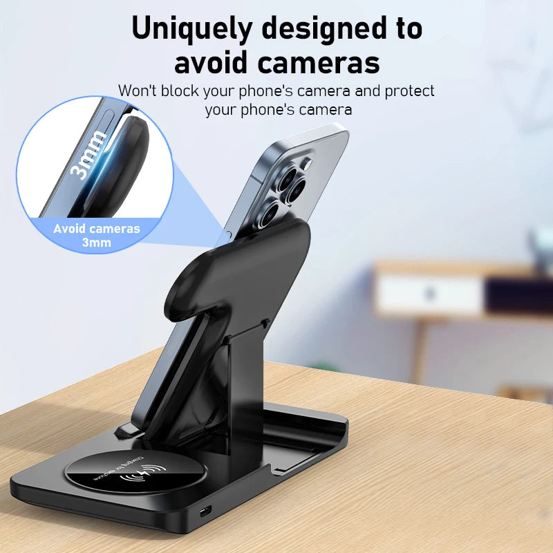 3-in-1 Magnetic Wireless Charger Stand, Fast Charging Dock for iPhone, Apple Watch & AirPods
