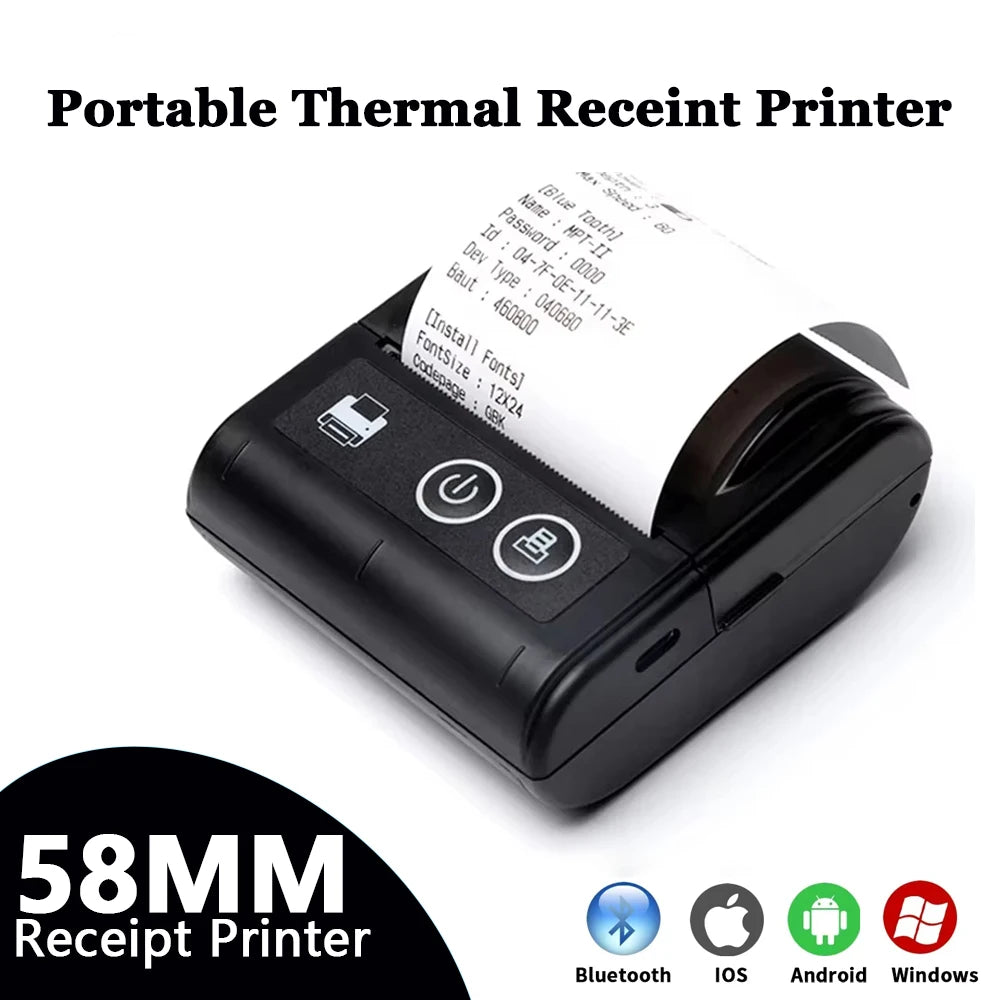 58mm Portable Bluetooth Thermal Printer | Mini Receipt Printer for iOS & Android