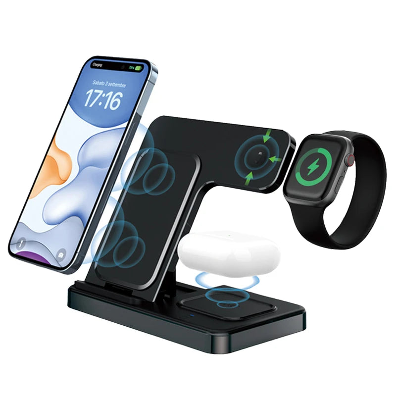3-in-1 Magnetic Wireless Charger Stand, Fast Charging Dock for iPhone, Apple Watch & AirPods