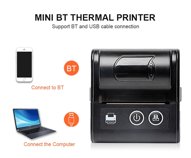 58mm Portable Bluetooth Thermal Printer | Mini Receipt Printer for iOS & Android