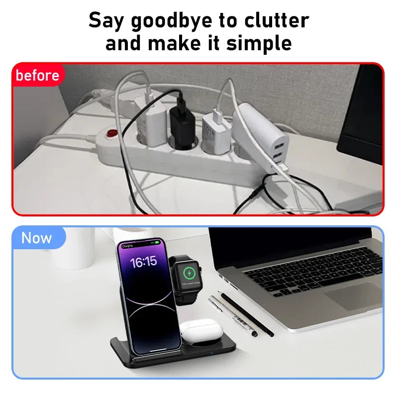 3-in-1 Magnetic Wireless Charger Stand, Fast Charging Dock for iPhone, Apple Watch & AirPods