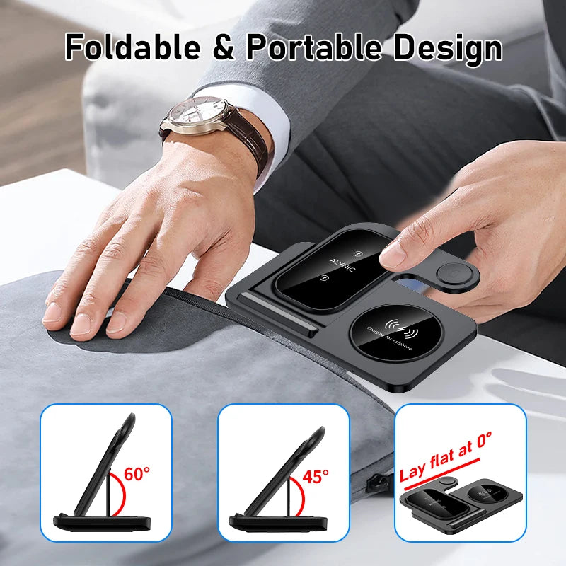 3-in-1 Magnetic Wireless Charger Stand, Fast Charging Dock for iPhone, Apple Watch & AirPods
