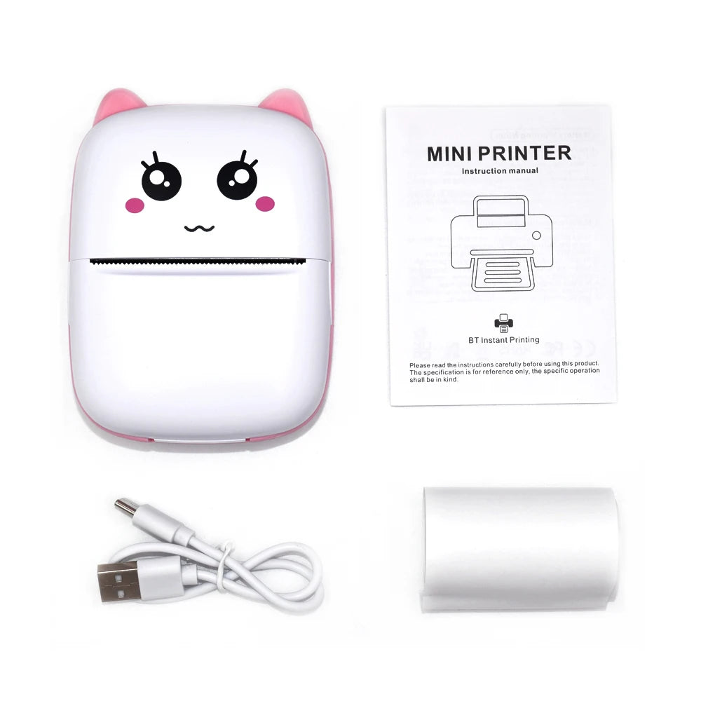 Mini Thermal Printer Wireless Bluetooth Portable Receipt Label Printer with USB Cable