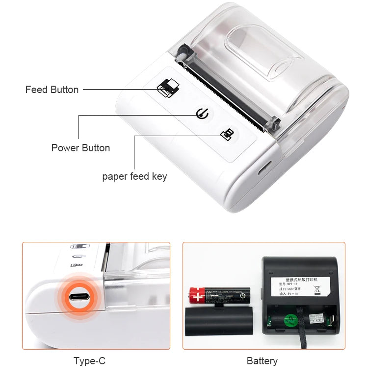 58mm Portable Bluetooth Thermal Printer | Mini Receipt Printer for iOS & Android