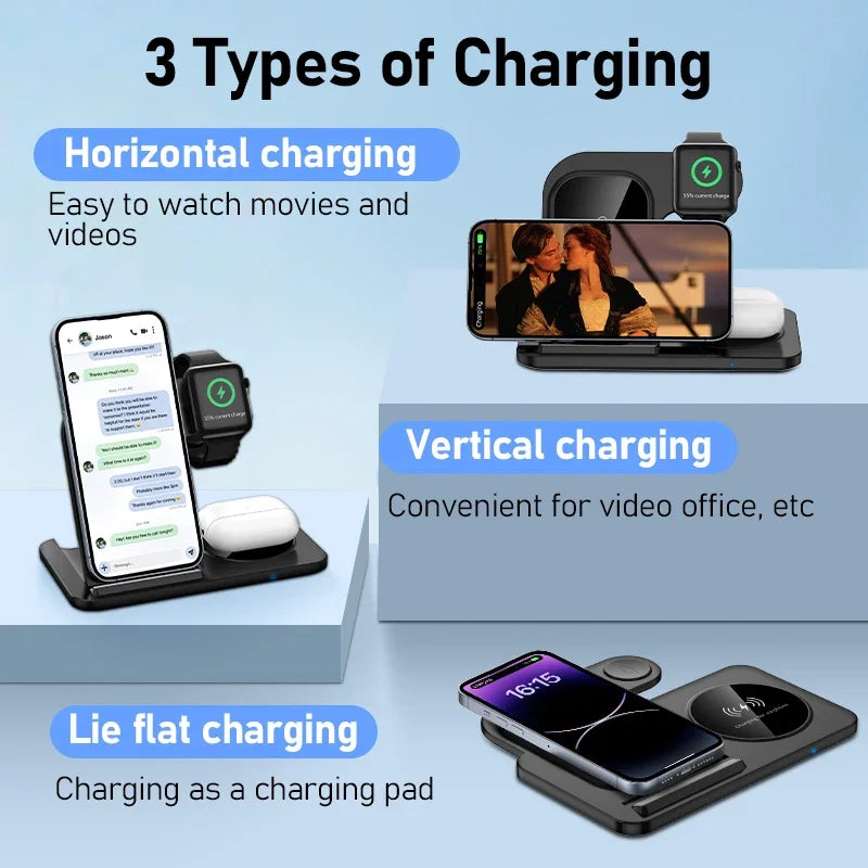 3-in-1 Magnetic Wireless Charger Stand, Fast Charging Dock for iPhone, Apple Watch & AirPods