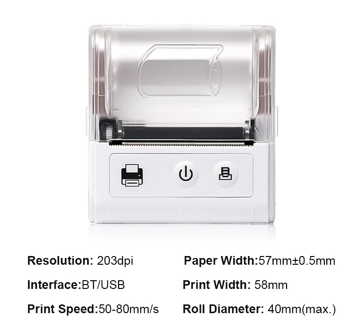 58mm Portable Bluetooth Thermal Printer | Mini Receipt Printer for iOS & Android