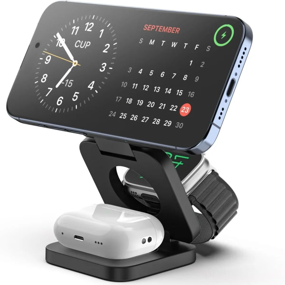 3-in-1 Magnetic Wireless Charging Stand – Foldable Fast Charger for iPhone, Apple Watch & AirPods