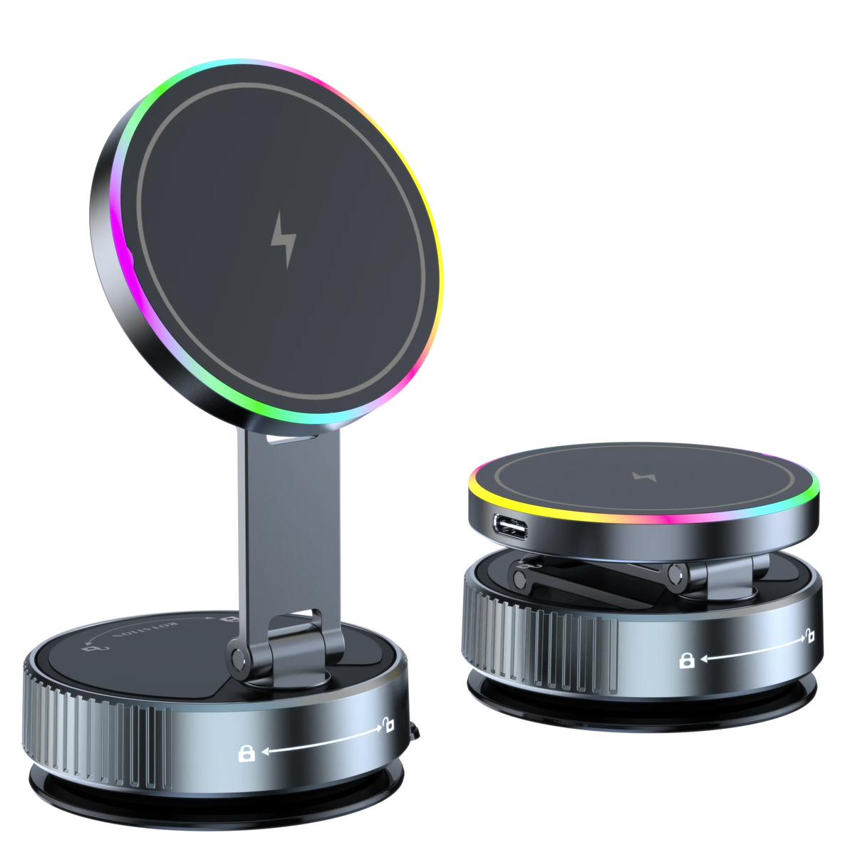 15W Wireless Magnetic Car Charger | Vacuum Suction Phone Holder with Multi-Angle Rotation